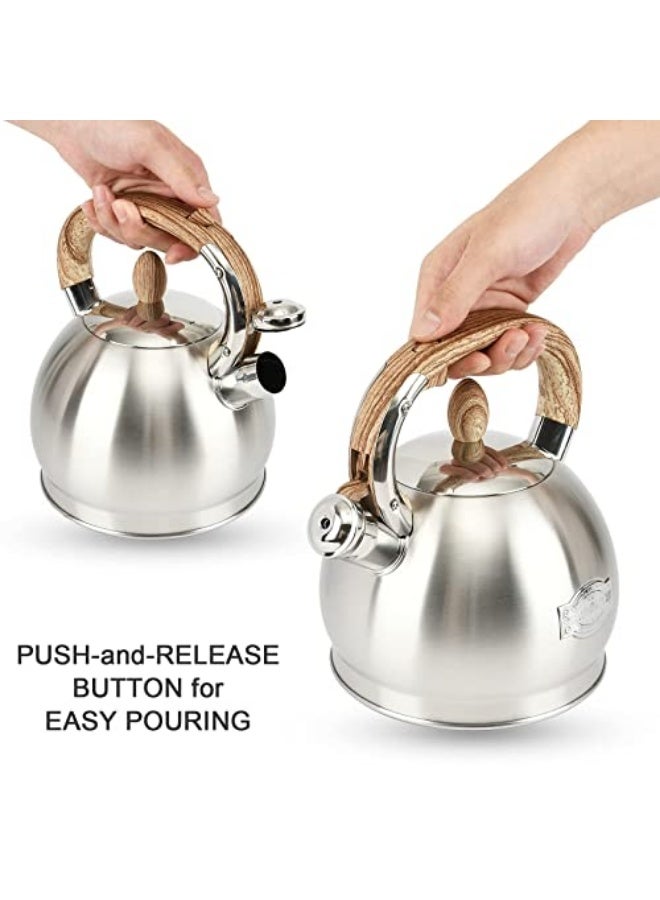 غلاية شاي ستانلس ستيل غذائي 18/10 عالية الجودة بسعة 3 لتر مع صفارة تنبيه عند الغليان – غلاية ماء توضع على البوتاجاز سريعة الغليان مقاومة للصدأ والحرارة حتى 150 درجة مئوية – كاتل شاي بمقبض آمن معزول للحرارة وغطاء واسع لسهولة التعبئة والتنظيف – غلاية شاي وقهوة وأعشاب ومشروبات ساخنة للاستخدام اليومي في المطبخ المنزلي والمكاتب والمقاهي والمطاعم – تصميم متين عملي طويل العمر مناسب لجميع أنواع المواقد الغازية والكهربائية والسيراميك - Image 2